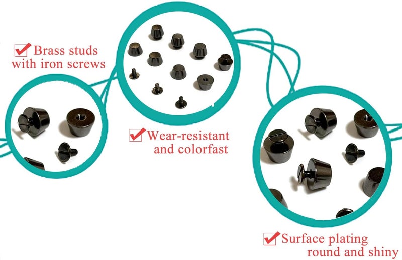 honigo 4 Pack Gun Black Rivets Stud Handbag Purse Feet 1/2 inch Flat Head Metal Solid Brass Studs Screw Back Feet 12mm Buckle Spikes Leathercraft for Leather Bag Totes DIY Craft - Image 3